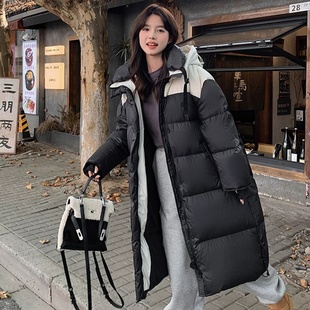 黑白色韩版时尚中长款过膝羽绒服女2025冬季新款90白鸭绒保暖外套