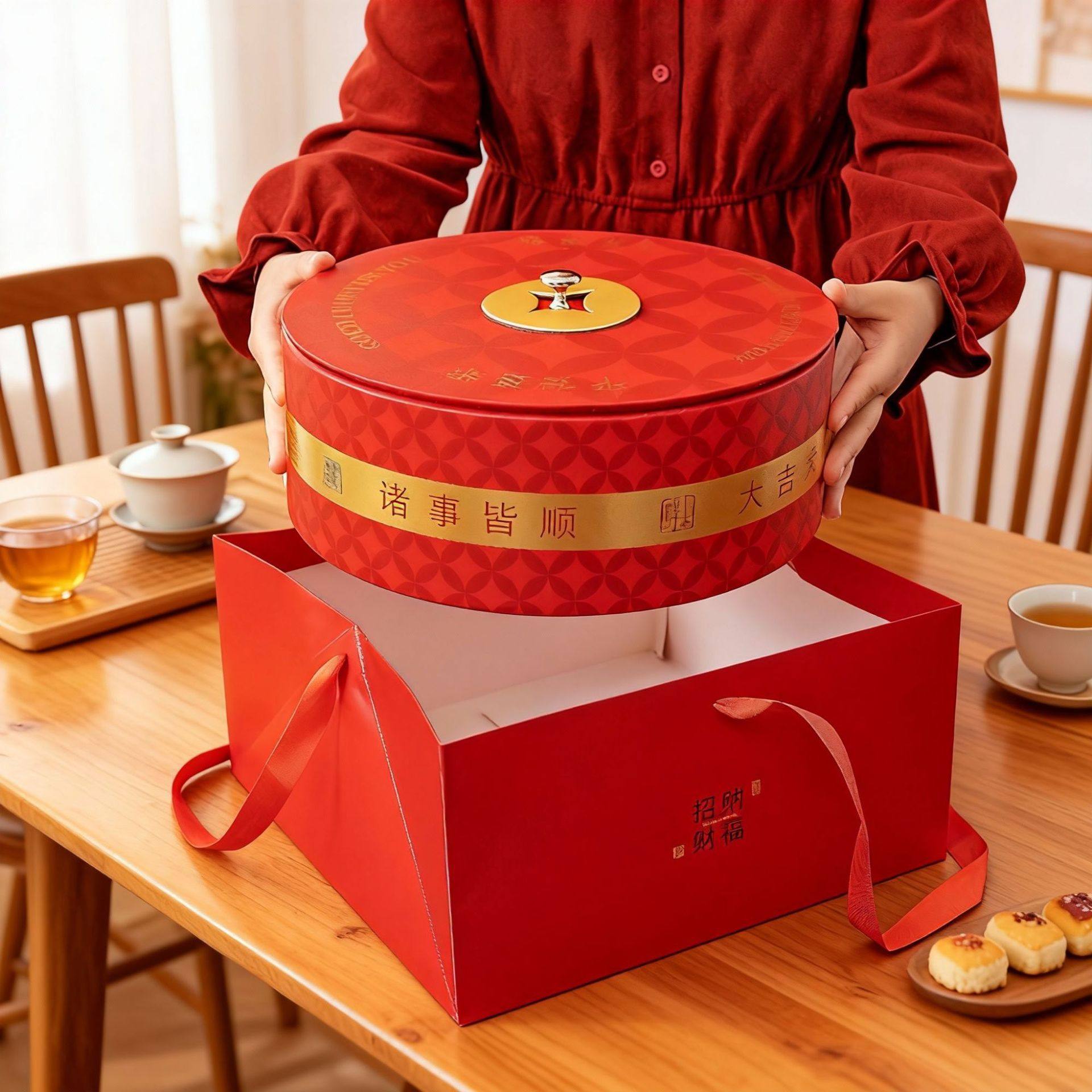 新年年货礼盒2026新款创意招财进宝坚果糕点圆筒礼品盒马年包装盒