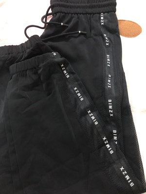 夏季冰丝速干裤女松紧腰侧字母网拼接透气束脚裤黑色清仓特价秒杀