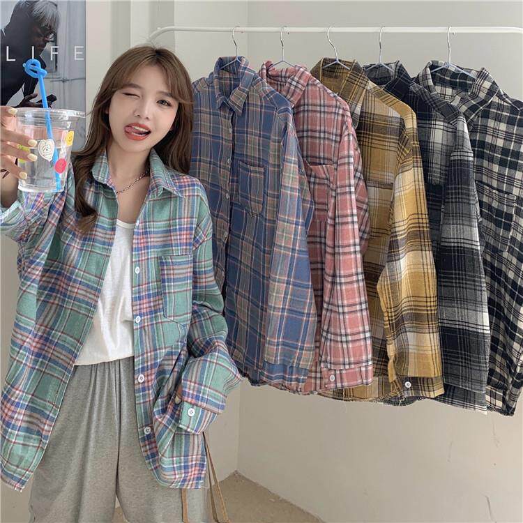 Autumn 2020 new pattern Korean Edition Easy Hit color plaid shirt Retro Hong Kong flavor Mid length version shirt coatin the Women's clothing/Boutique , Shirt  category - from Buy2taobao.com to provide professional Taobao agent buy service