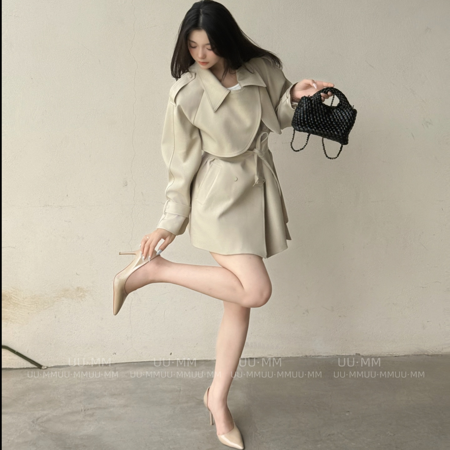 西装外套女韩版潮流设计感中长款秋冬风衣裙子名媛轻熟大衣小个子