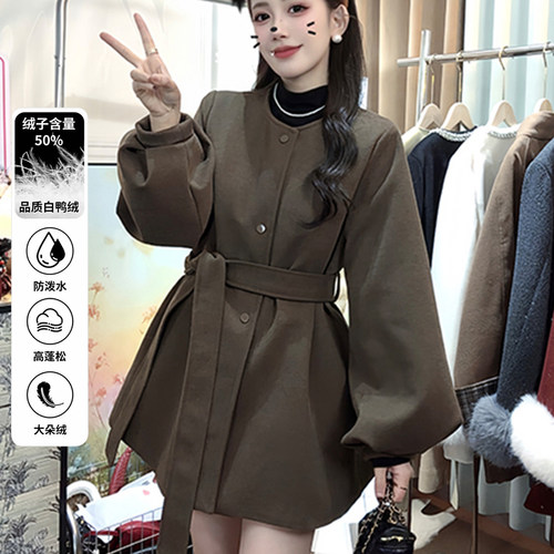 【白鸭绒】BULE蓝色星球冬季2025巨好看加厚呢子灯笼袖毛呢外套女