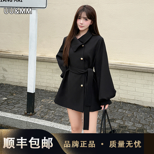 UU&MM秋冬千金风翻领中长款超好看轻薄风衣女黑色高级感显瘦外套