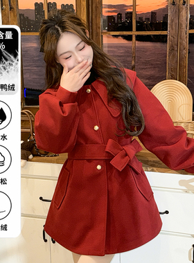 【白鸭绒】bule蓝色星球冬季2026年巨好看圣诞红色保暖呢子外套女