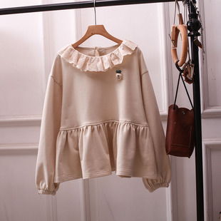 日系蕾丝花边领卫衣女宽松显瘦百搭减龄荷叶边长袖上衣大码娃娃衫