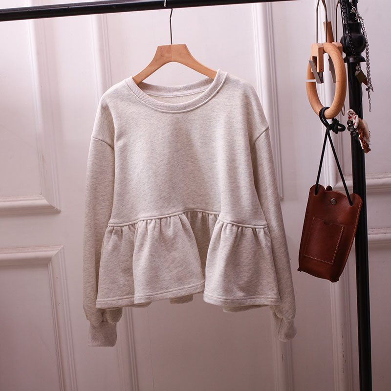 日系复古圆领荷叶边卫衣女娃娃衫宽松百搭减龄长袖上衣大码遮肚子,女装/女士精品,卫衣/绒衫,淘宝优惠券,粉丝福利购,淘宝优惠卷