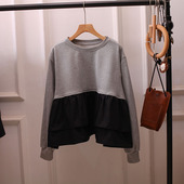 拼接娃娃衫 卫衣女上衣宽松百搭减龄文艺小清新大码 设计感荷叶边胖