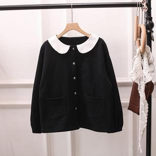 宽松学院文艺风森女系大码 日系复古休闲娃娃领外套开衫 女卫衣长袖