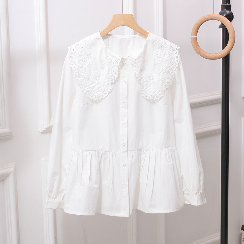 新款日系娃娃领白衬衫百搭宽松森女系文艺小清新学院风女上衣大码,女装/女士精品,衬衫,淘宝优惠券,粉丝福利购,淘宝优惠卷
