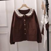 有大码 复古日系设计感蕾丝娃娃领卫衣外套女森女系百搭长袖 打底衫