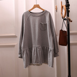 秋冬拼接荷叶边中长款 胖MM设计感 卫衣连衣裙宽松百搭小清新大码