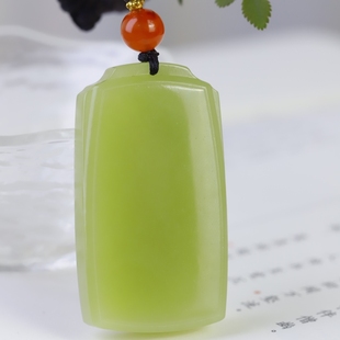 天然新疆和田玉若羌黄口平安无事牌吊坠挂件男女款精品玉石