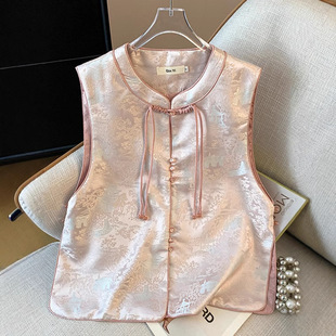 新中式国风马甲女春秋新款宋锦上衣刺绣马夹背心女外搭无袖坎肩