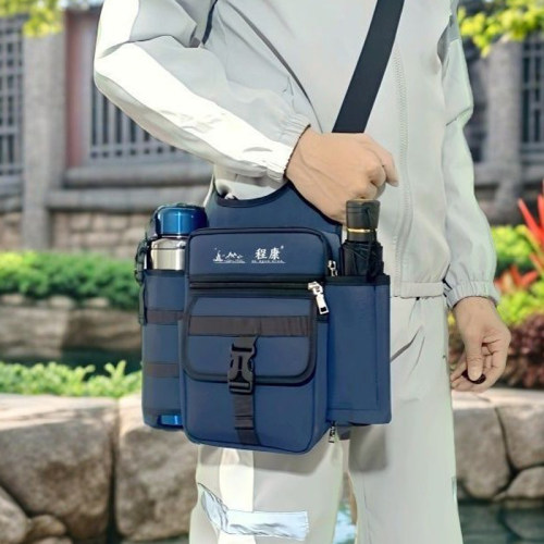 户外出行短途骑行男女单肩斜挎包保温水壶雨伞手机一体包防水背包