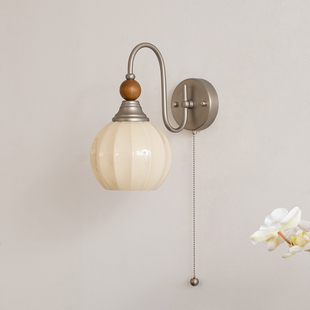 法式复古卧室壁灯高级感床头灯中古奶油风客厅餐厅楼梯带开关灯具