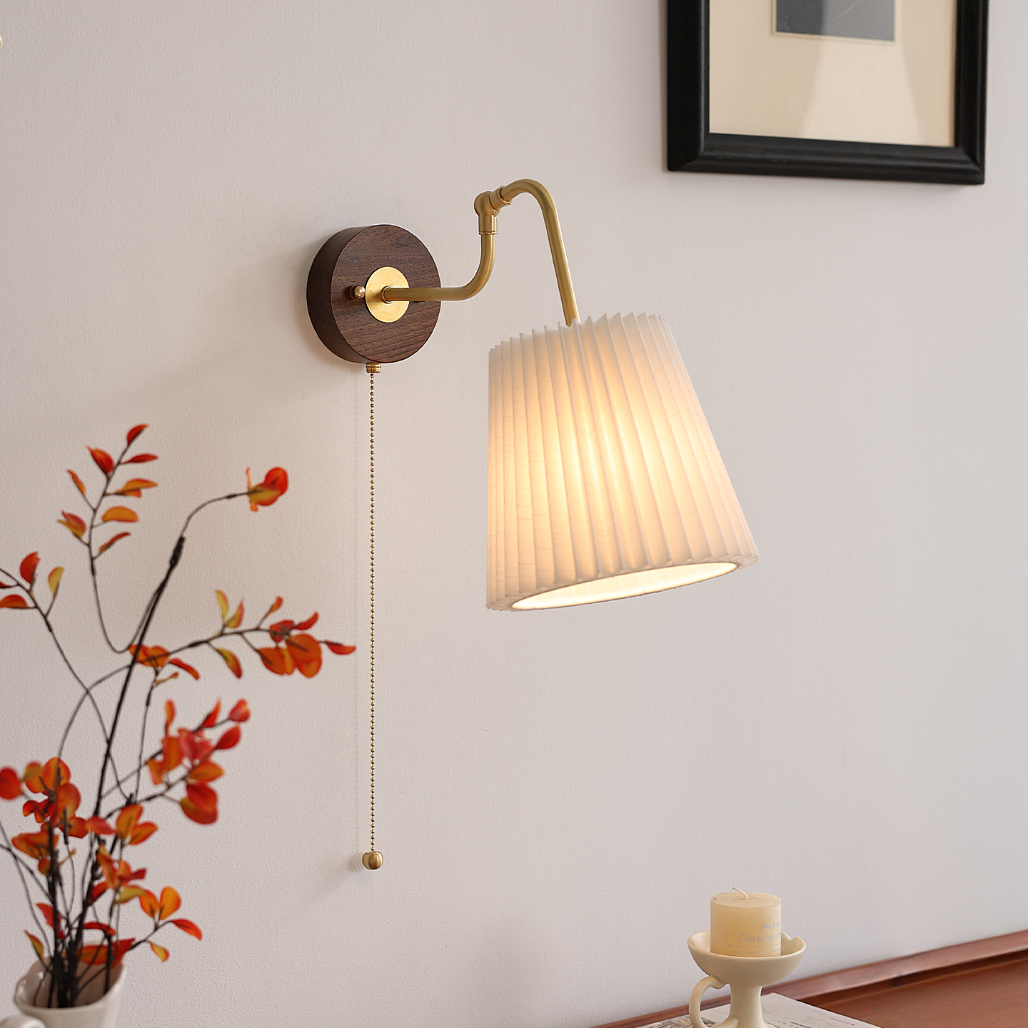 法式复古壁灯中古风卧室床头百褶布艺灯奶油风客厅民宿过道楼梯灯