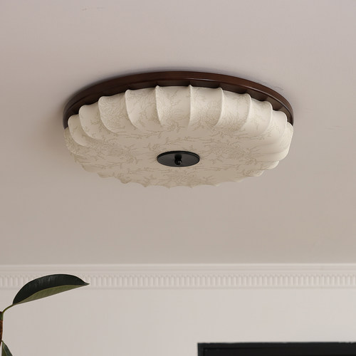 西早法式中古吸顶灯主卧室灯复古风高级感白蜡木胡桃木色客厅主灯