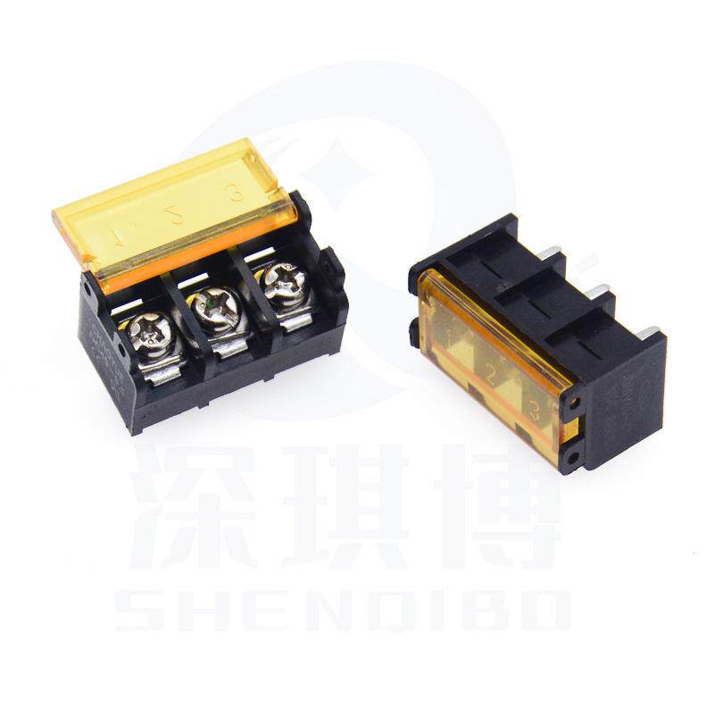 栅栏式接线端子9.5mm间距HB9500带盖大电源PCB接线柱23456P黑黄色 - 实物图