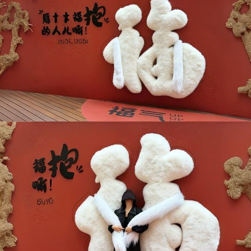 巨型毛绒抱抱墙美陈新年商场商业街福字背景墙网红打卡拍照背景墙