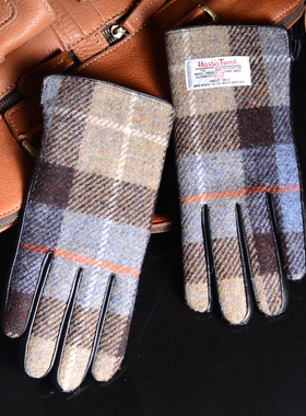 哈里斯harris tweed男情侣真皮触控手套秋冬绒里保暖骑行羊皮手套