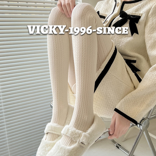 袜 袜JK奶白丝袜日系加厚保暖裤 日本Vicky25秋冬季 加绒米白色连裤
