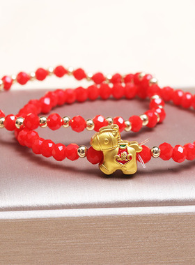 双层红色新款马上有钱儿童手链属马本命年串珠手串送闺蜜网红爆款
