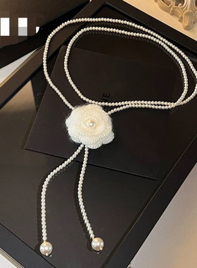 秋冬毛线花朵圆球珍珠项链一款多戴式复古毛衣链百搭高级感不掉色