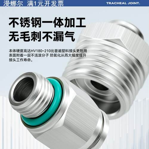 304不锈钢快插气管接头气动快速接头直通PC8-02mm高温高压耐腐蚀