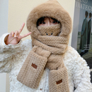 毛绒小熊帽子围巾手套一体女冬季 防寒连帽三件套保暖防风围脖口罩