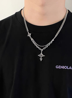 嘻哈潮流黑色十字架锁骨项链