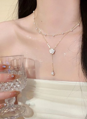 超仙优雅珍珠山茶花双层项链