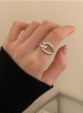 双层交错极简小众打结不规则戒指个性食指戒情侣开口金属冷淡礼物
