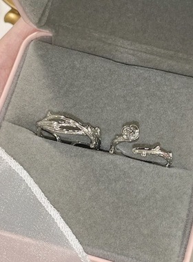 复古暗黑荆棘玫瑰戒指冷淡风对戒个性百搭指环嘻哈银色简约