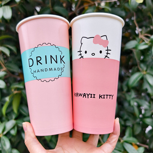 加厚一次性奶茶杯子带盖热饮杯外卖打包杯 500/700ml咖啡纸杯商用