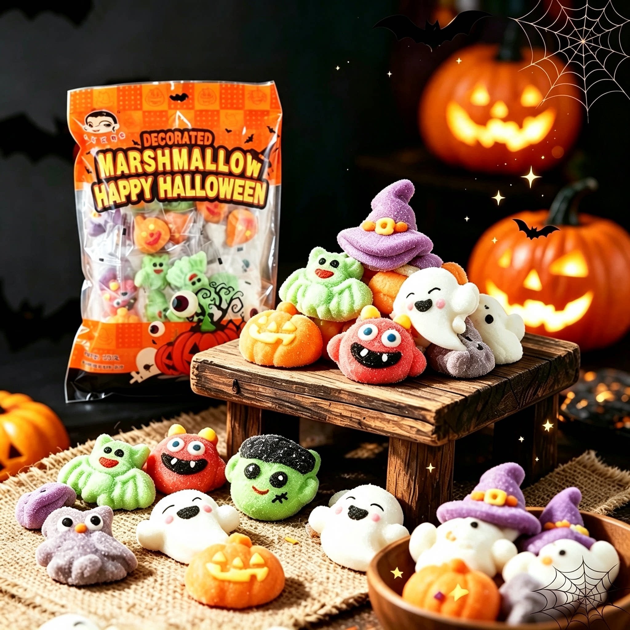 万圣节棉花糖果创意礼物可爱搞怪巫婆高颜值硬糖Halloween棒棒糖