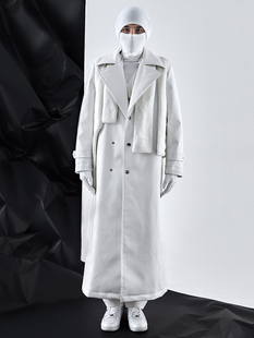 TOSH原创设计纯白皮革长款 加棉外套不规则马甲