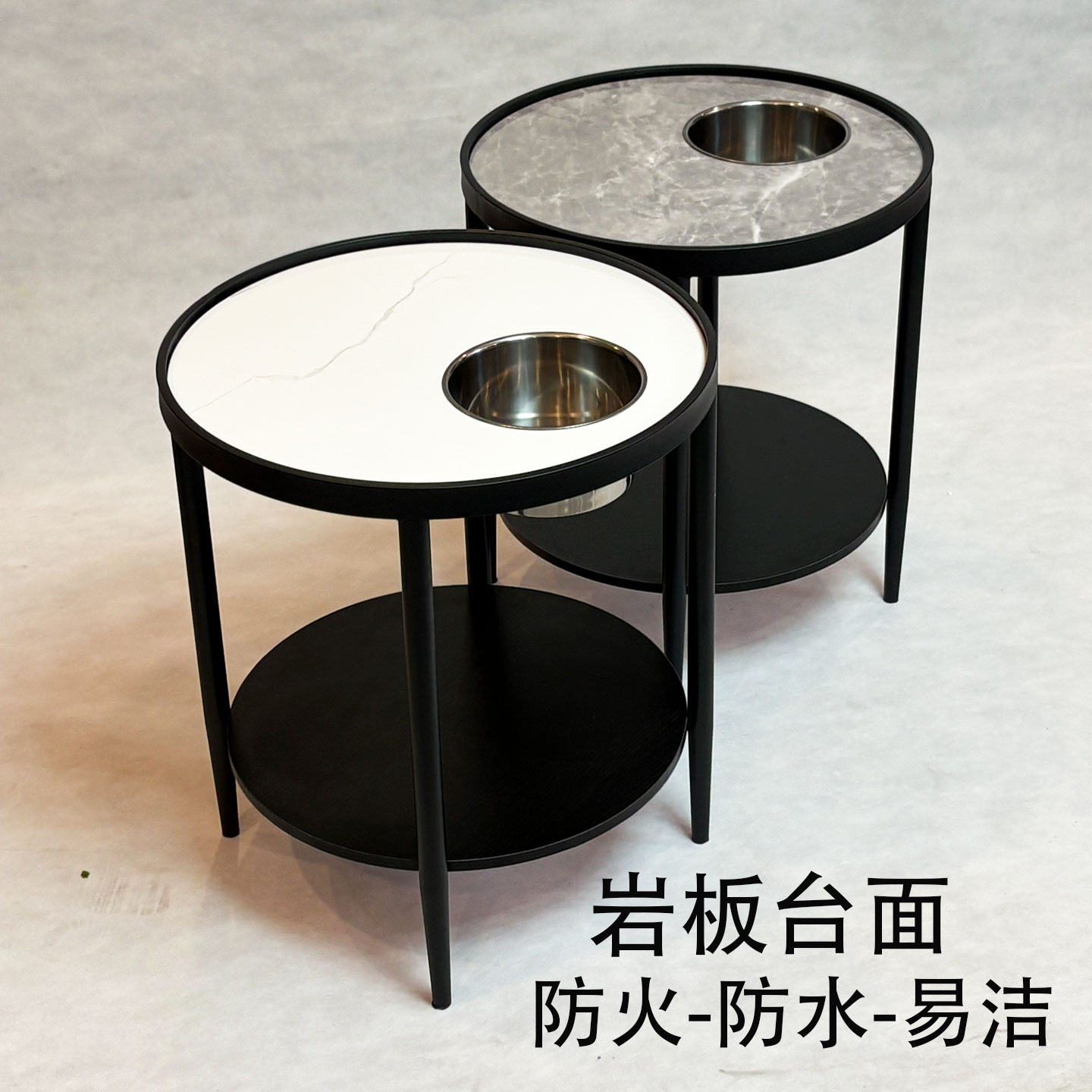 高端棋牌室岩板茶几茶水架免安装图片