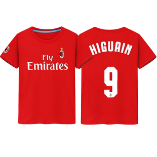 意甲AC米兰短袖t恤男士足球迷服纯棉体恤半袖夏训练服苏索伊瓜因