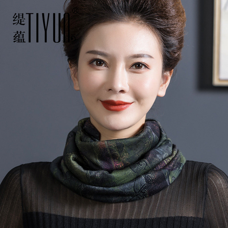 围脖女秋冬新款百搭保暖假领子印花套头针织羊毛围巾高领护颈脖套