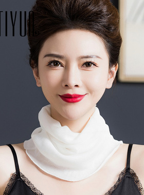 桑蚕丝围巾女秋冬新款套头围脖护颈脖套假领夏季真丝丝巾防晒面罩