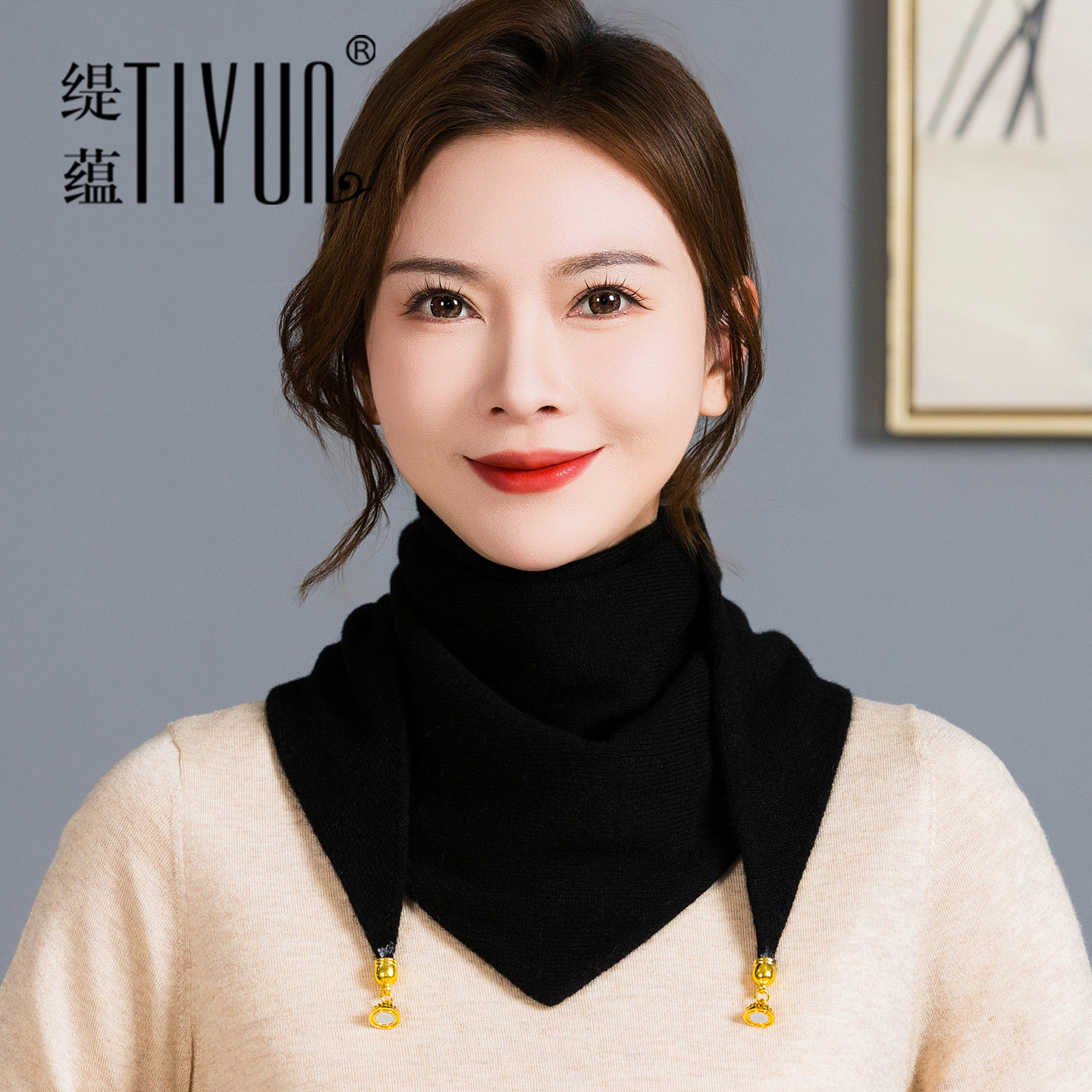 羊毛三角巾围巾女2025新款秋冬磁吸扣披肩两用加厚保暖护颈椎围脖