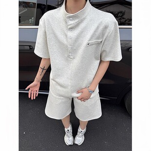 2025新款小众时尚运动休闲套装男款夏季高级感穿搭短袖短裤两件套