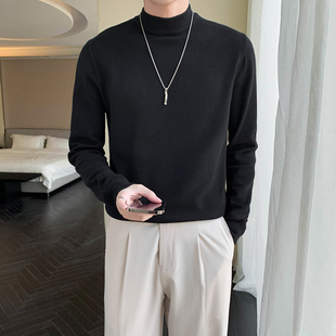 纯黑色毛衣男士冬季款痞帅高级感百搭半高领针织秋装内搭打底线衫