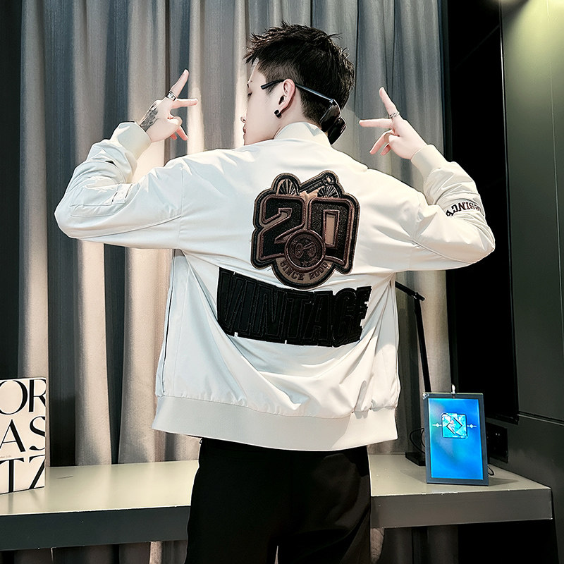 高级感刺绣外套男士潮流痞帅棒球领夹克春季2025新款男装修身上衣