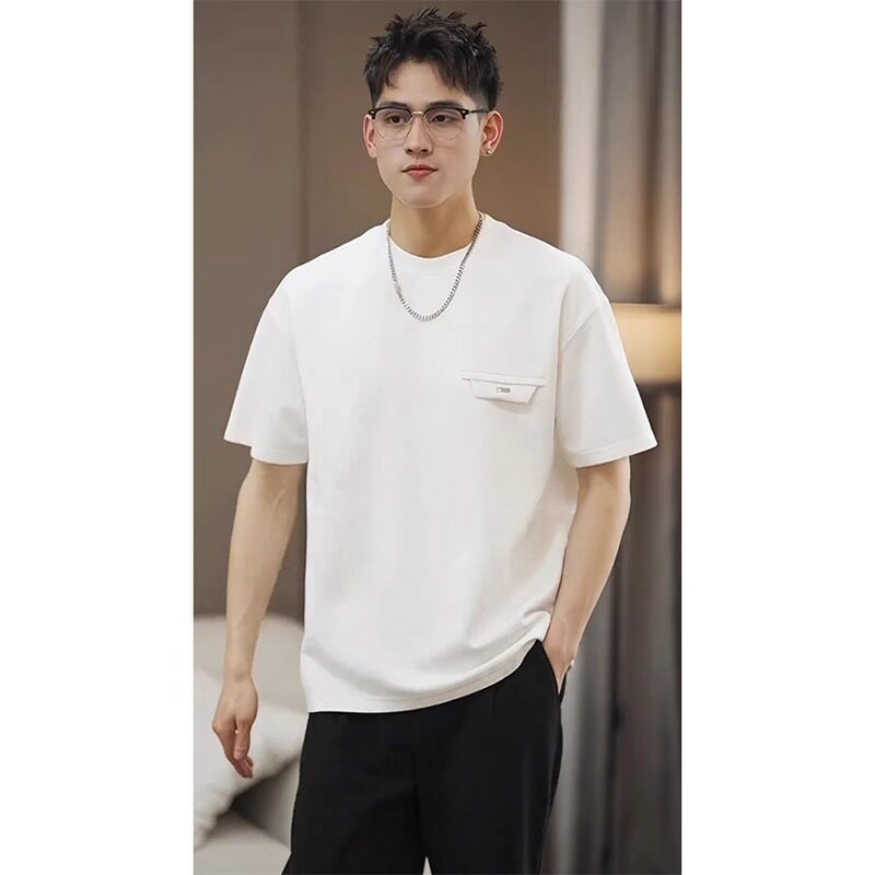 2025新款韩系简约高级感短袖T恤男款小众轻奢设计感潮流半袖上衣