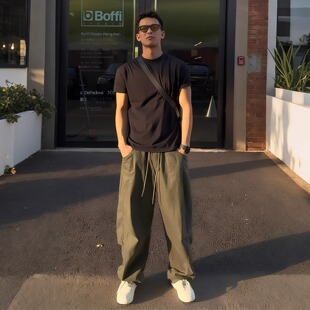 军绿色弯刀工装牛仔裤男款夏季潮牌痞帅宽松直筒阔腿百搭休闲长裤