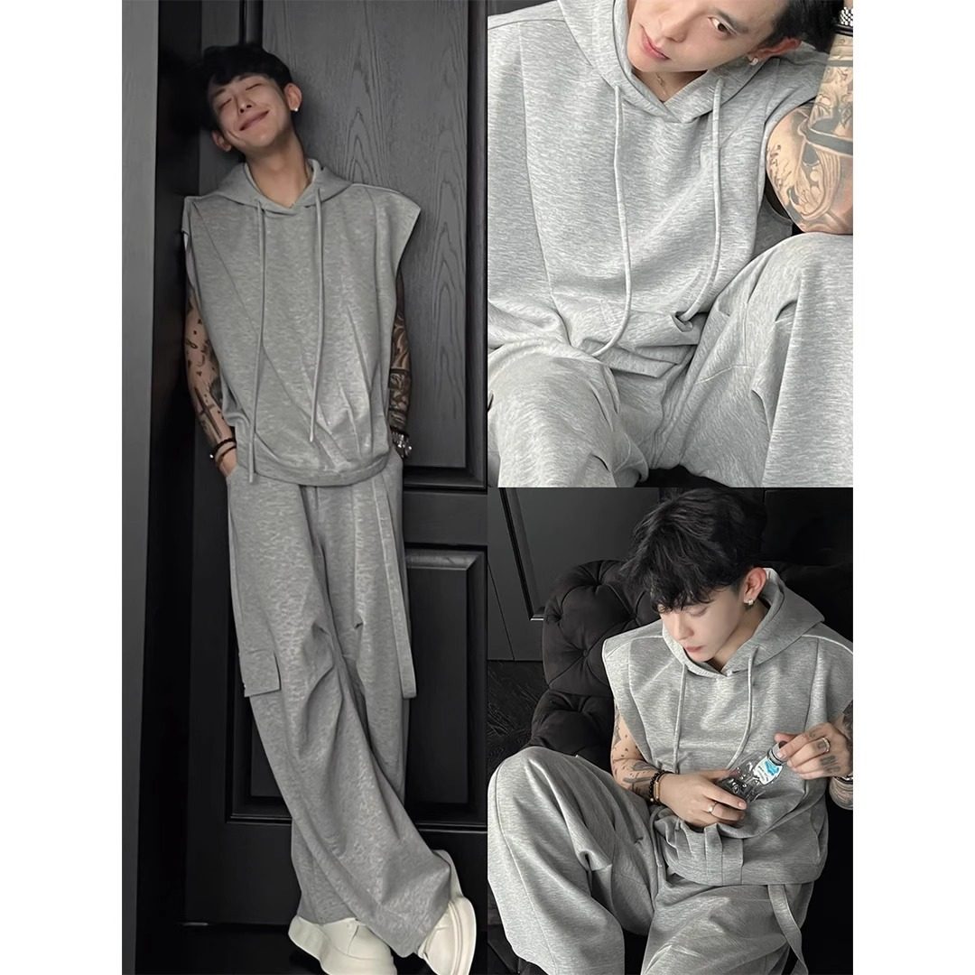 夏季新款潮流高级感卫衣长裤时尚两件套男款小众设计不撞款套装