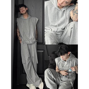 夏季新款潮流高级感卫衣长裤时尚两件套男款小众设计不撞款套装