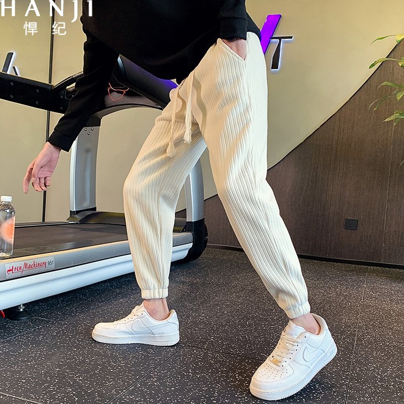 雪尼尔裤子男士春秋季2024新款束脚卫裤夏装男装潮牌休闲哈伦长裤