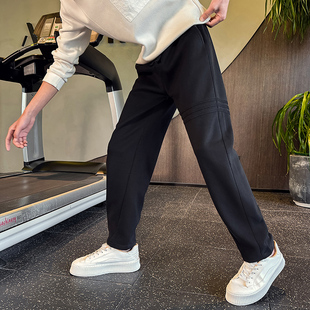 2025秋冬季新款男士高档卫裤设计感潮牌条纹宽松运动九分休闲长裤